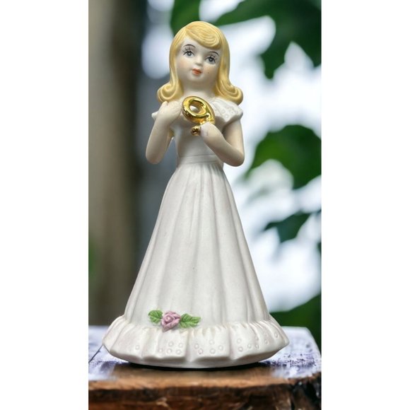 Growing Up Birthday Girls Age 9 Porcelain Blonde Figurine 1981 Enesco - Picture 1 of 8